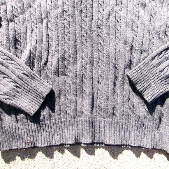 IZOD Turtleneck Ladies Womens Gray Cable Knit Fisherman Sweater Size Medium VGUC - Picture 6 of 14